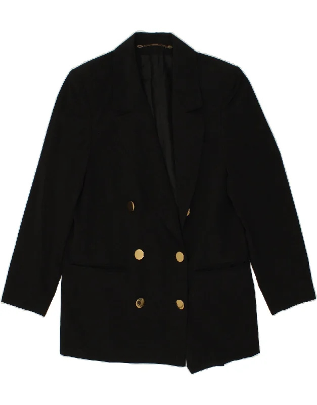 TREVIRA Womens Double Breasted Coat UK 12 Medium Black Polyester