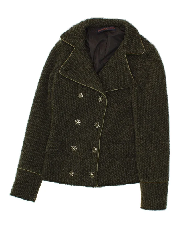 TRUSSARDI Womens Pea Coat IT 38 XS Green Virgin Wool