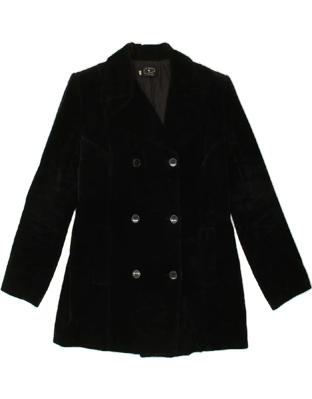 VINTAGE Womens Double Breasted Coat UK 16 Large Black