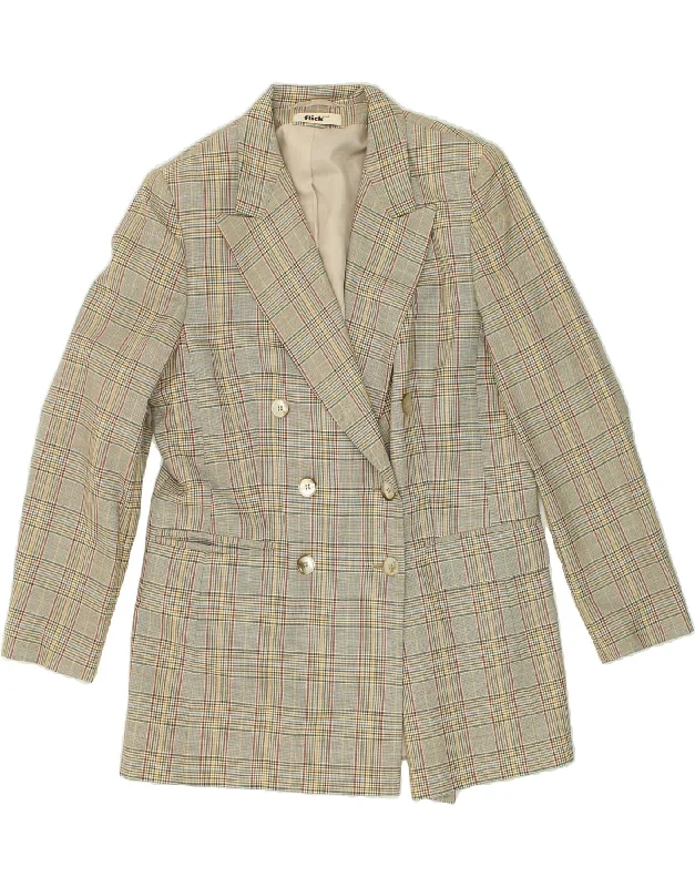 VINTAGE Womens Double Breasted Coat UK 16 Large Grey Plaid Polyester