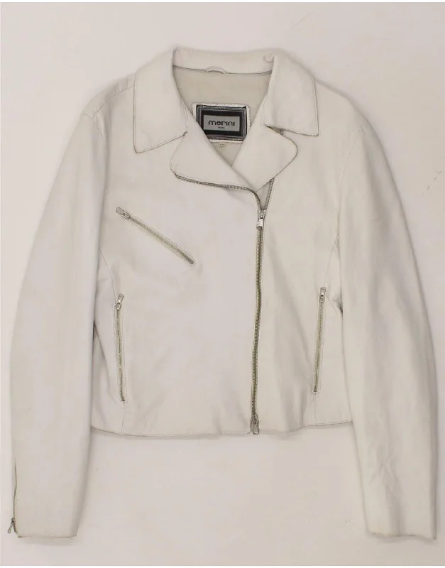 VINTAGE Womens Leather Jacket IT 46 Large White Leather