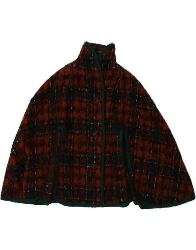 VINTAGE Womens Poncho Coat One Size Red Check