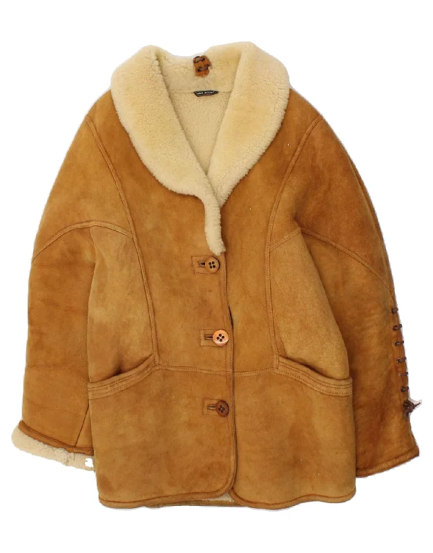 VINTAGE Womens Shearling Coat IT 44 Medium Brown Shearling