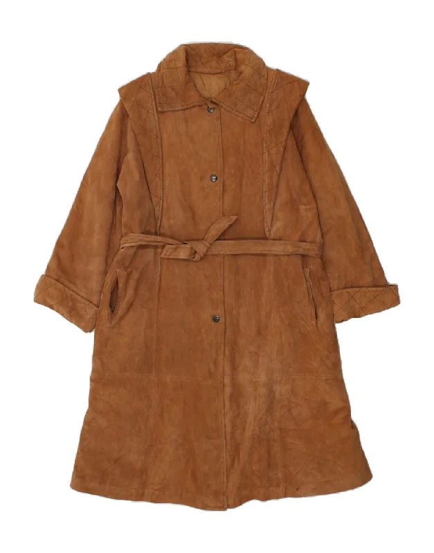 VINTAGE Womens Suede Coat UK 10 Small Brown Leather