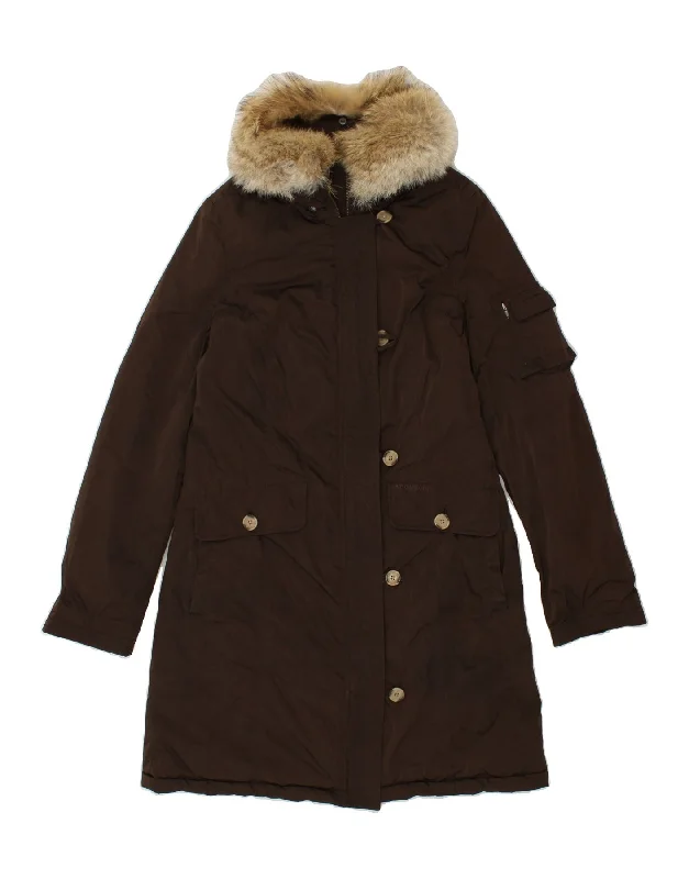 WOOLRICH Womens Padded Coat UK 12 Medium Brown Polyester