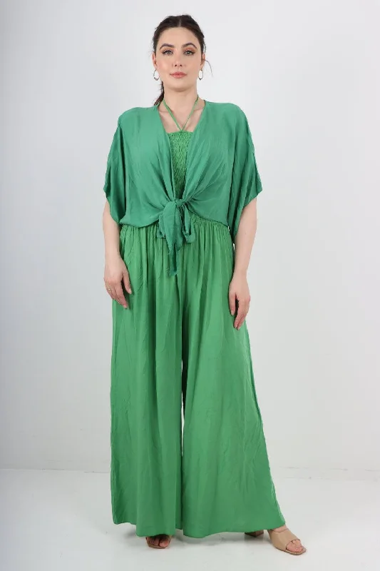 Two Piece Bardot Jumpsuit and Tie Waist Shrug