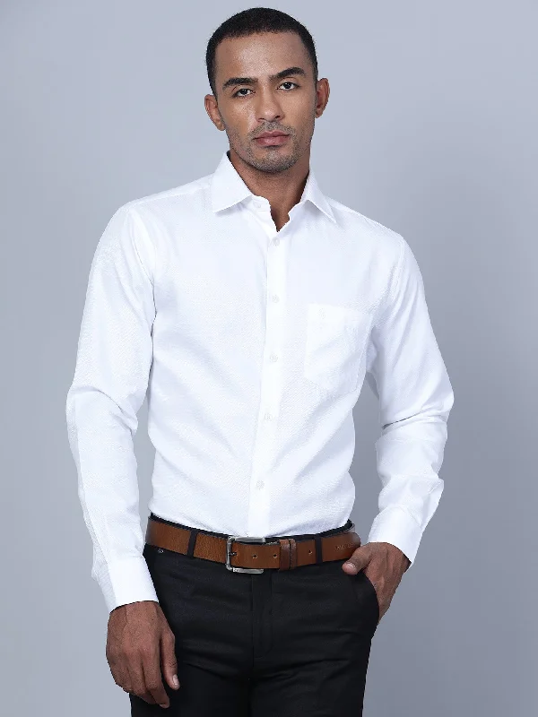 Men's White Formal Self Textured Full Sleeve Shirt