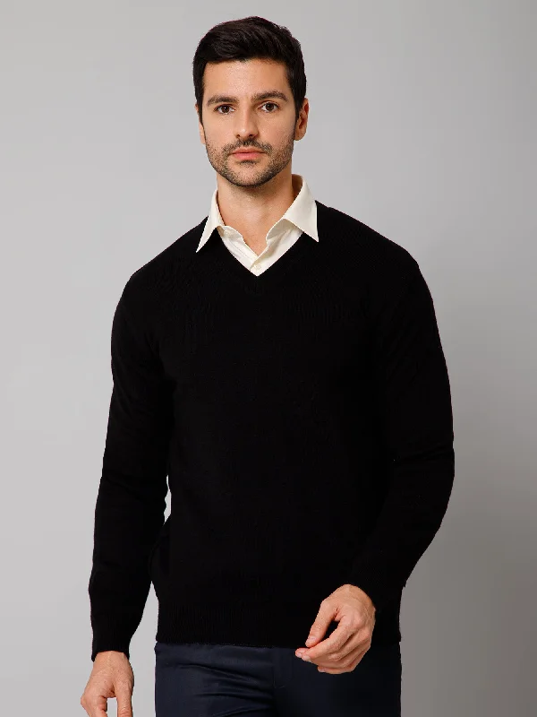 Printed Black and Grey Full Sleeves V Neck Regular Fit Reversible Casual Sweater for Men