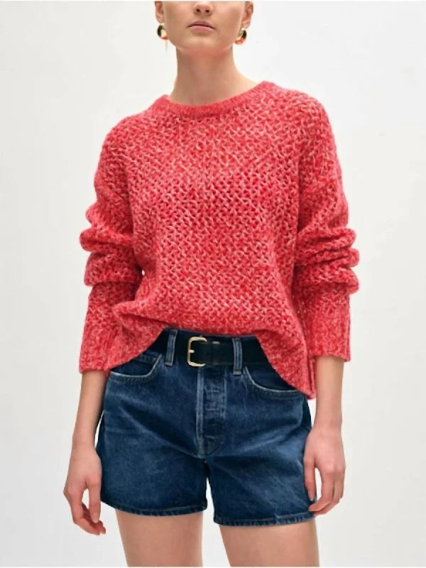 Cashmere Marled Mesh Sweater In Bright Scarlet Combo