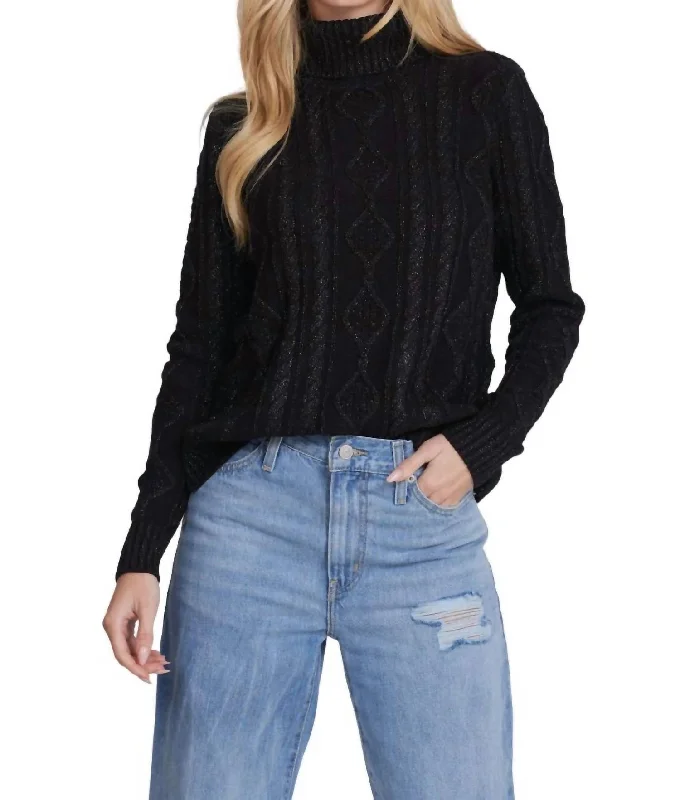 Cotton Wool Lurex Ombre Turtleneck Sweater In Black