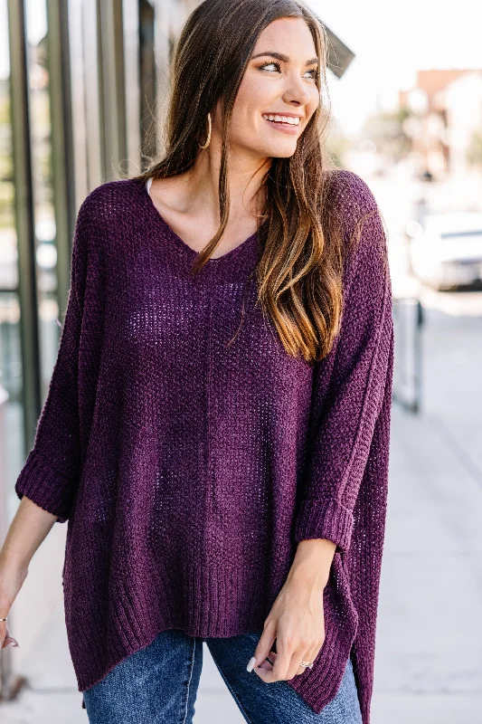 Don't Waste A Moment Eggplant Purple Oversized Sweater