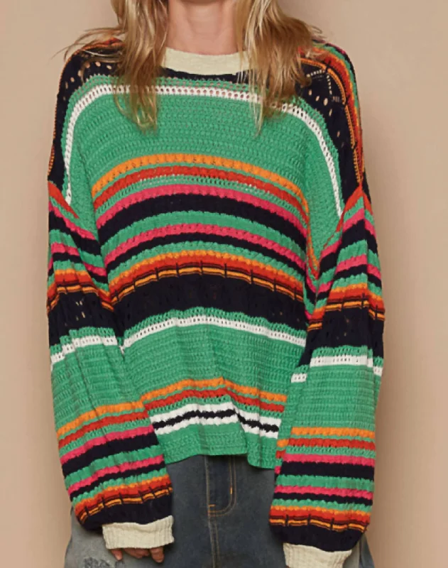 Eliza Striped Sweater In Green/multi