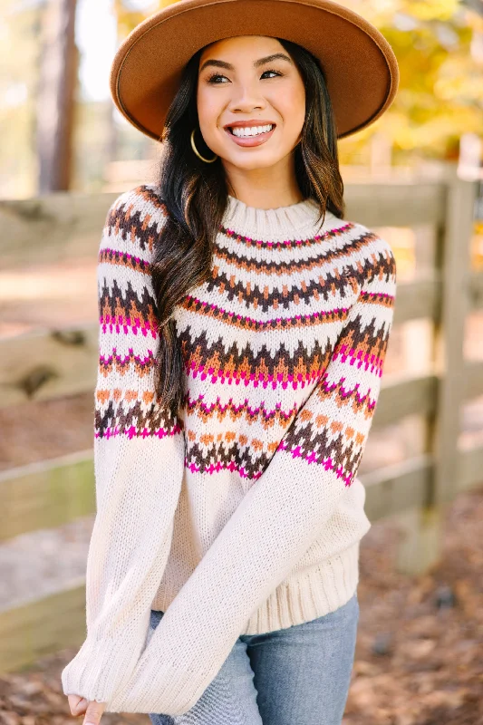 Feeling Good Ivory White Printed Sweater