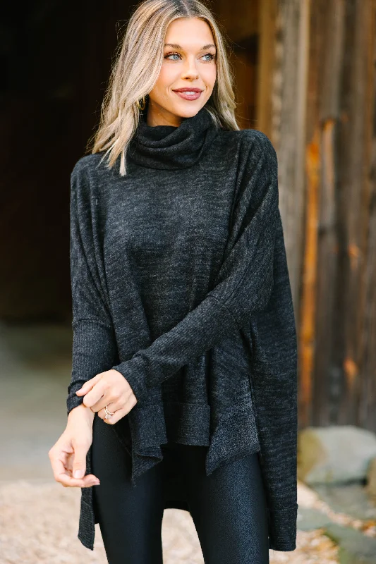 Feeling So Chipper Charcoal Gray Cowl Neck Sweater