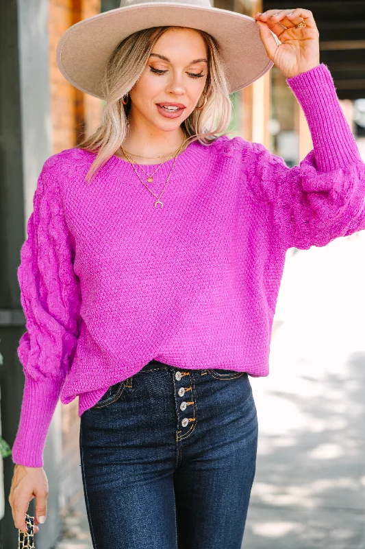 Find You Well Magenta Purple Bubble Sleeve Sweater