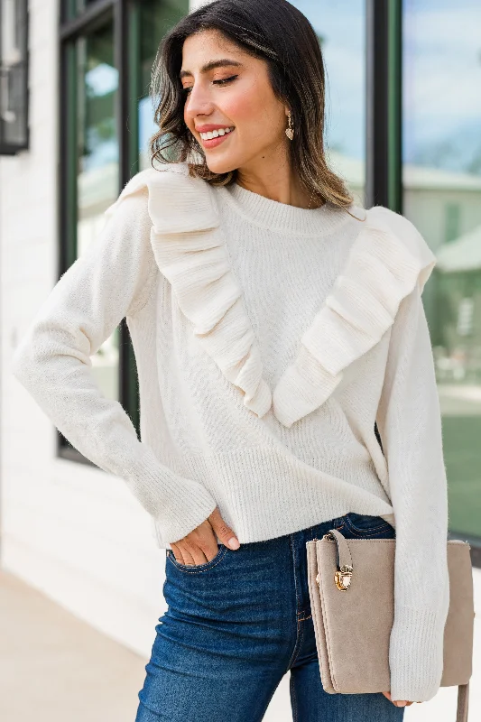 Frill This Way Ivory White Ruffled Sweater