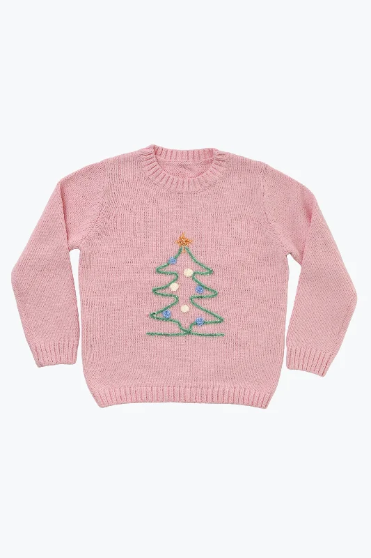 Girls Tinsel Tree Doodle Crew Neck in Pink