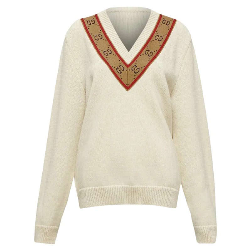 Gucci wool GG monogram V-neck varsity sweater