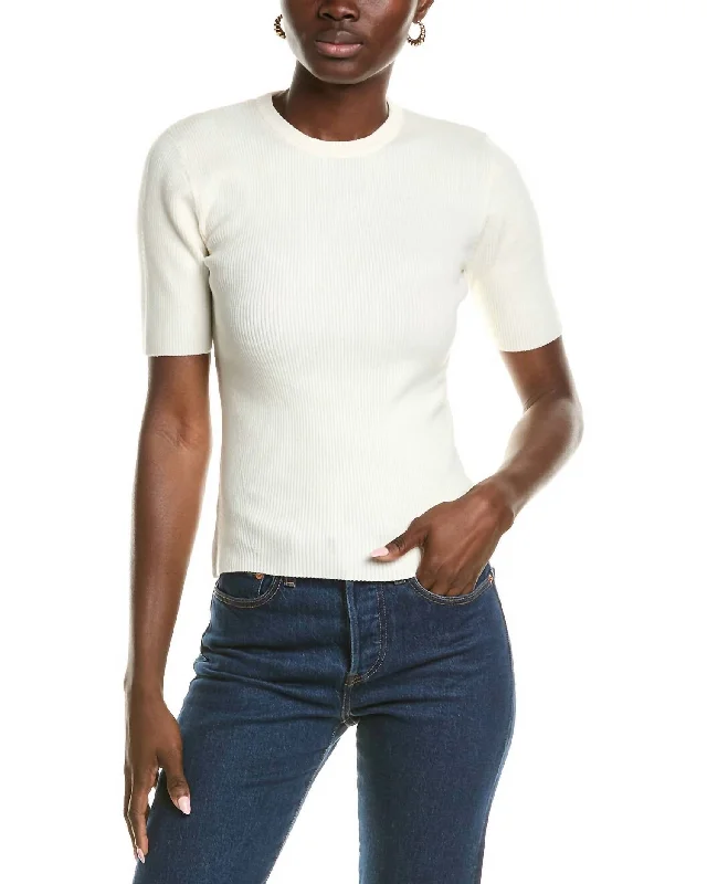 Salma Ribbed Short Sleeve Sweater In Ivory