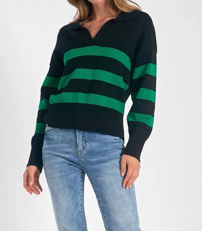 Stripe Sweater In Kelly Green/black