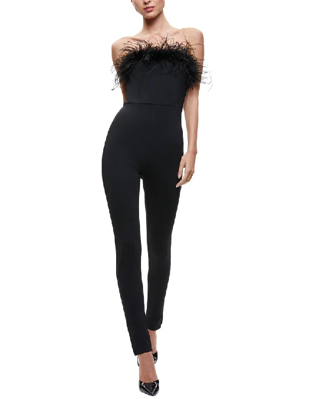 Alice + Olivia Idell Off-The-Shoulder Feather Jumpsuit