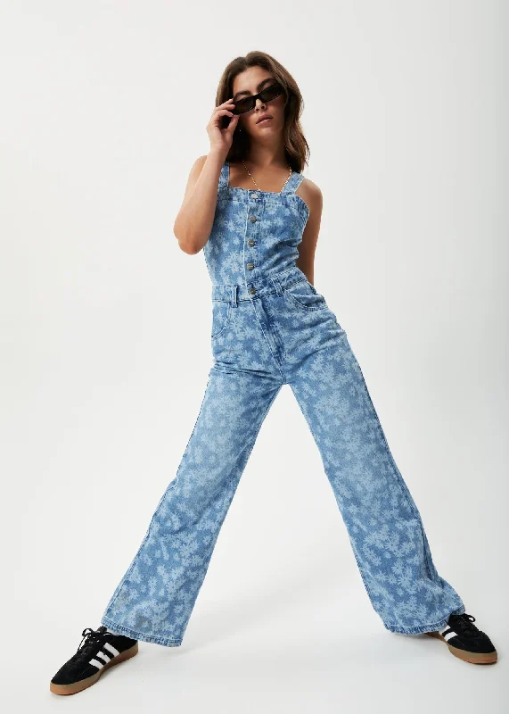 AFENDS Womens Fink Arlo - Denim Jumpsuit - Worn Blue Daisy