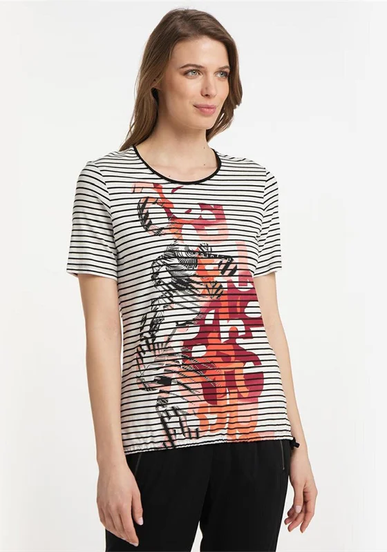 Barbara Lebek Striped Graphic Tie Hem T-Shirt, Black Multi