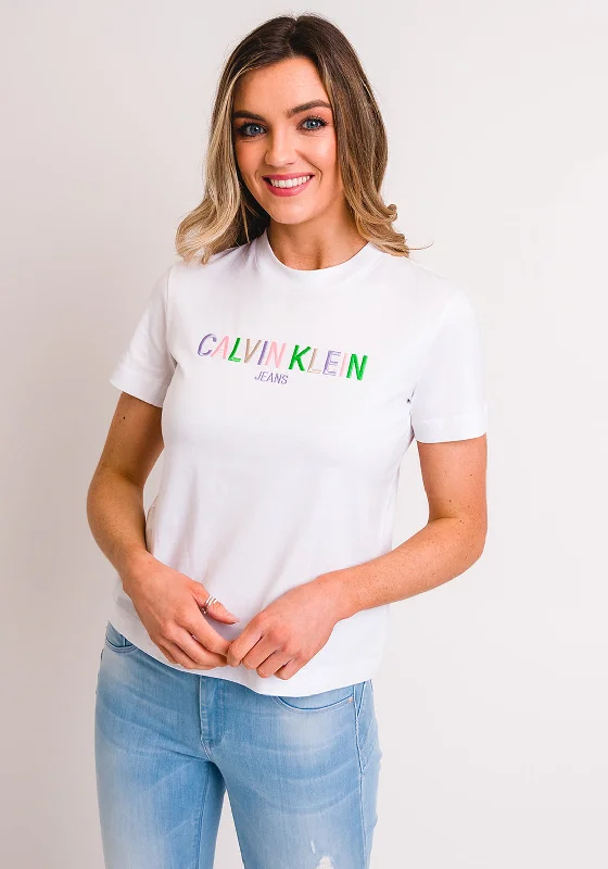 Calvin Klein Jeans Womens Embroidered Logo T-Shirt, White