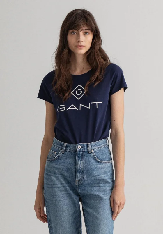 GANT Womens Lock Up Logo Print T-Shirt, Navy