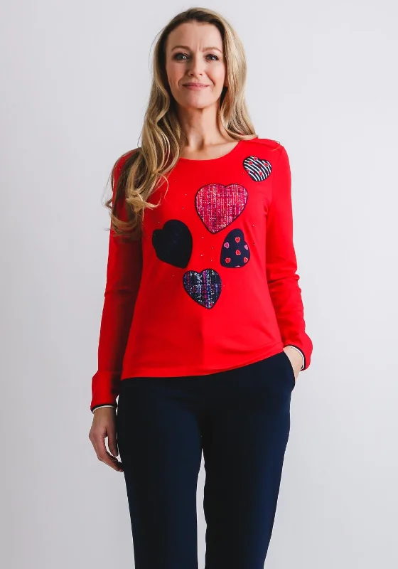 Gerry Weber Heart Print Long Sleeve T-Shirt, Red