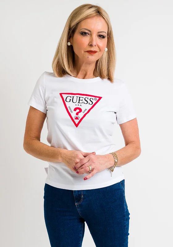 Guess Womens Original Triangle Logo T-Shirt, White