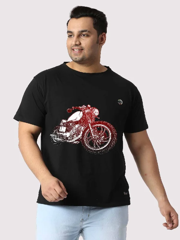 Men Plus Size Black Biker Graphic Printed Round Neck T-Shirt