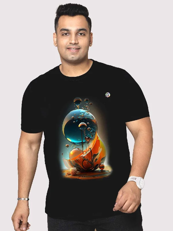 Men Plus Size Black Water Bubble Circle Round Neck T-Shirt