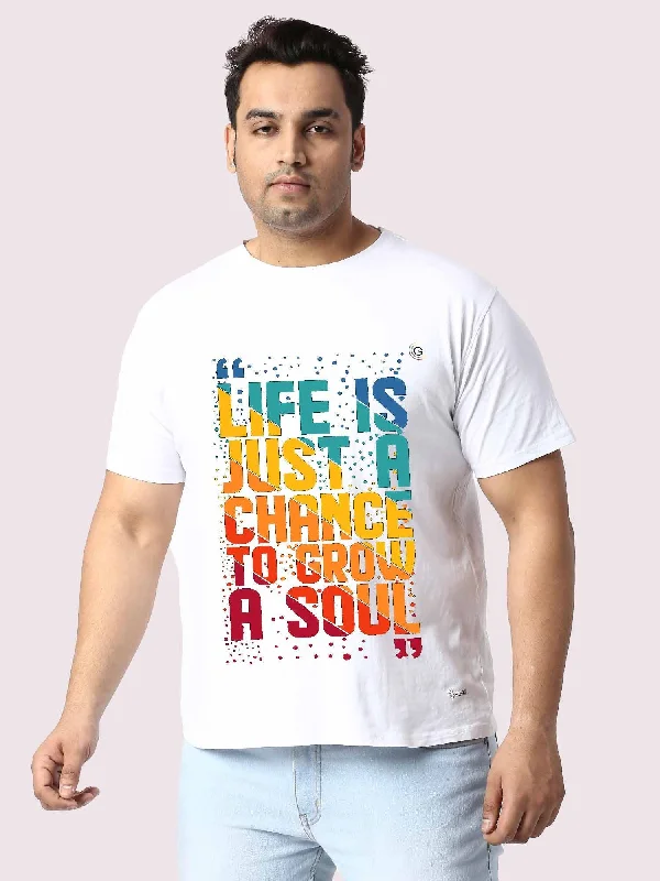 Men Plus Size WhIte Typography Printed Round Neck T-Shirt