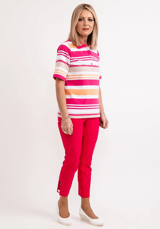 Micha Striped Collared T-Shirt, Fuchsia Multi