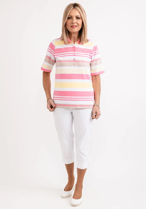 Micha Striped Collared T-Shirt, Pink Multi