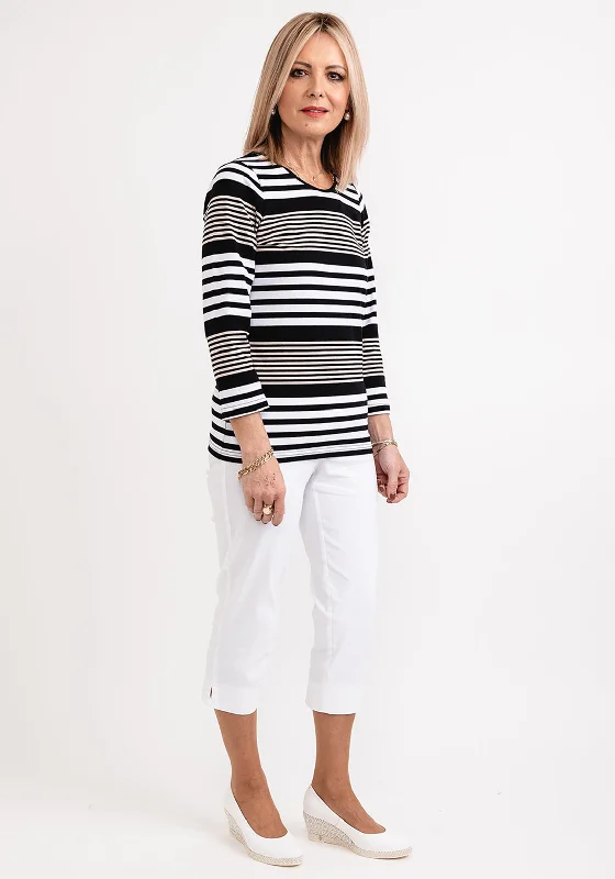 Micha Striped Three Quarter Sleeve T-Shirt, Black Multi