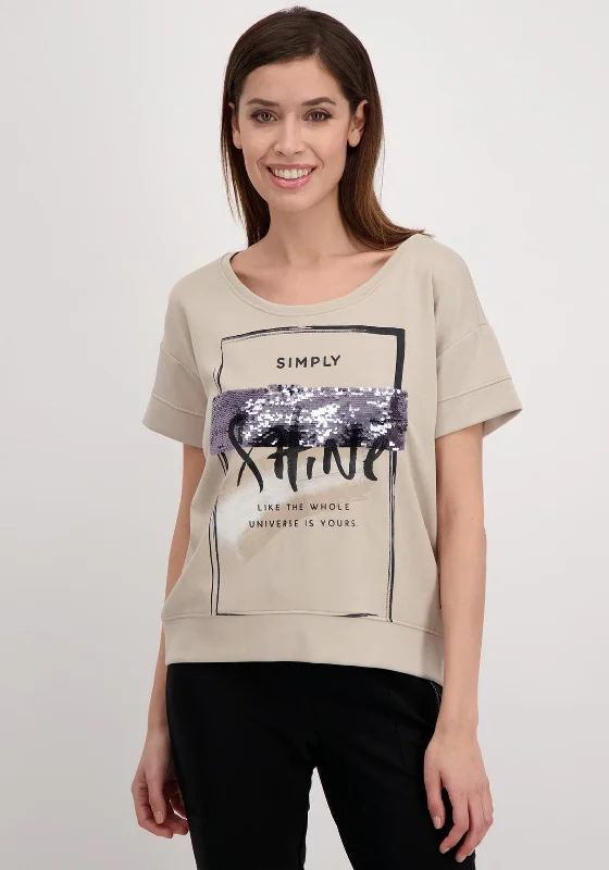 Monari Sequin Print Graphic T-Shirt, Beige