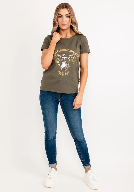 Pulz June Eagle Graphic T-Shirt, Khaki