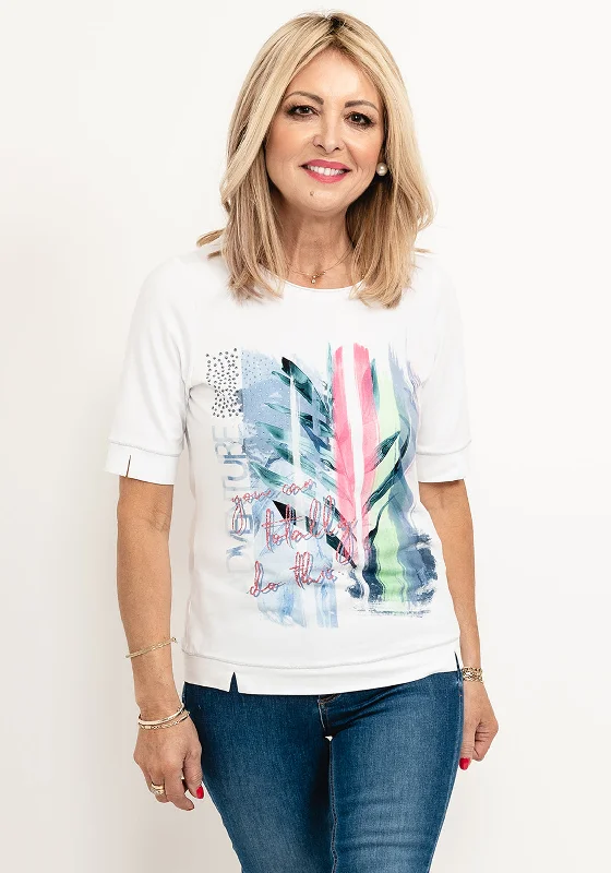 Rabe Leaf Mix Print Graphic T-Shirt, White Multi