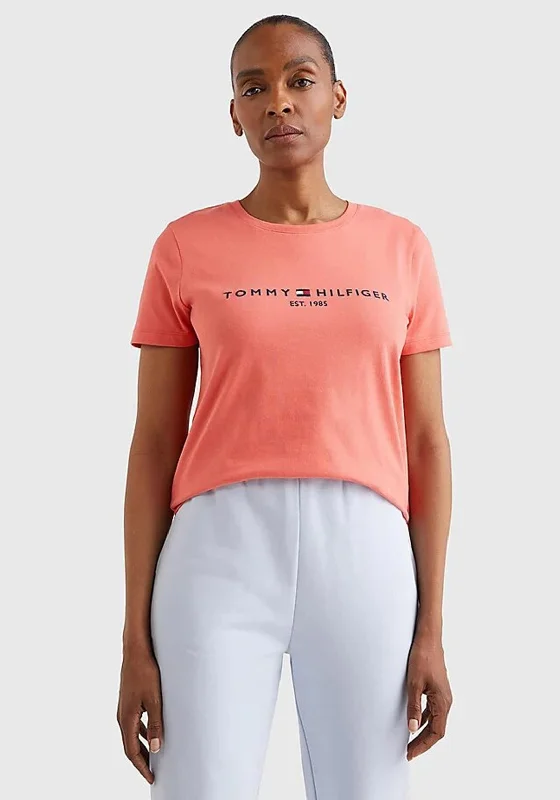 Tommy Hilfiger Womens Logo T-Shirt, Crystal Coral