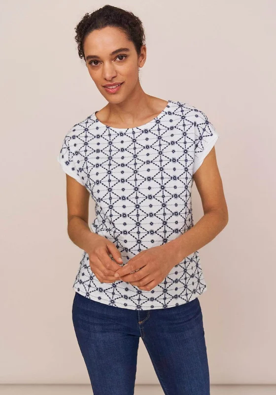 White Stuff Geo Embroidered T-Shirt, Blue Multi