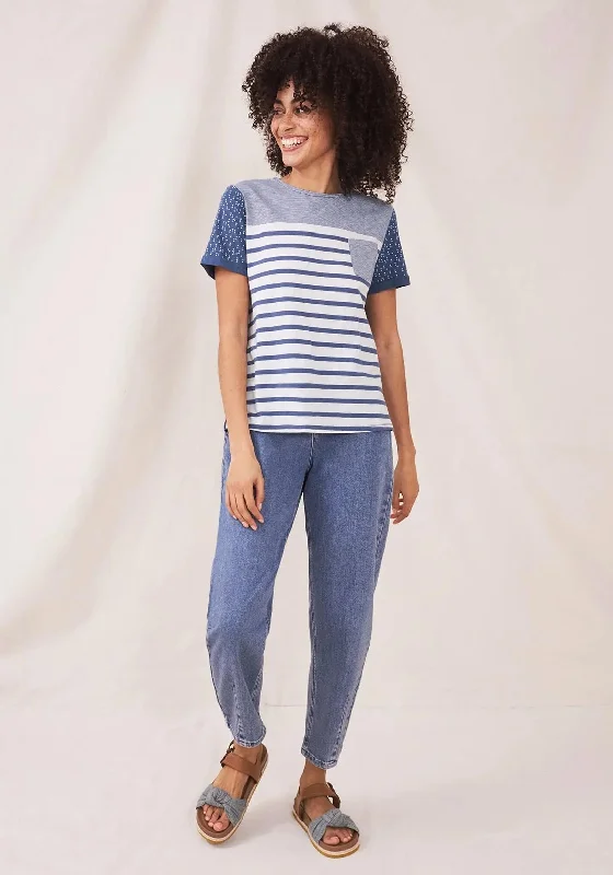 White Stuff Neo Mix Stripe T-Shirt, Blue Multi