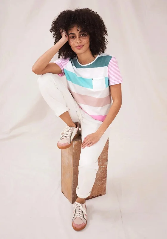 White Stuff Neo Mix Stripe T-Shirt, Pink Multi